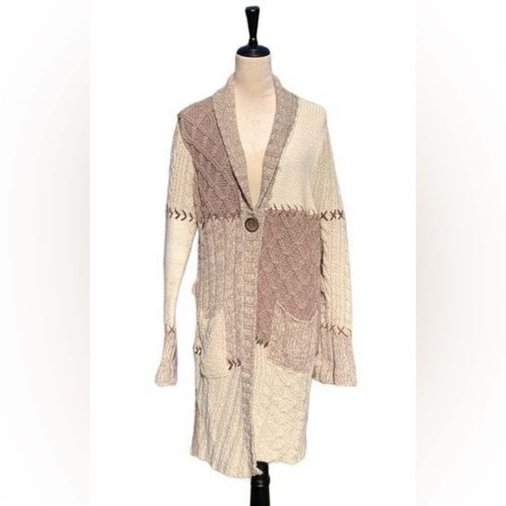 Chico's Patchwork Chunky Long Sweater With Belt - image 1